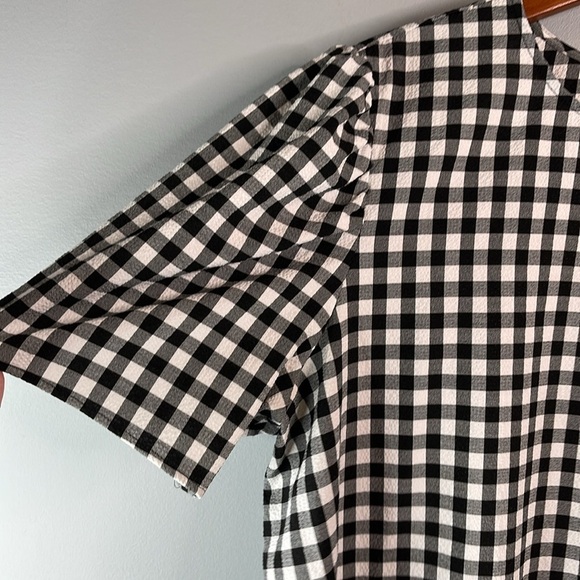 Signature Reitmans Seersucker Gingham Plaid Blouse Puff Sleeve Black White XXL - Picture 4 of 13